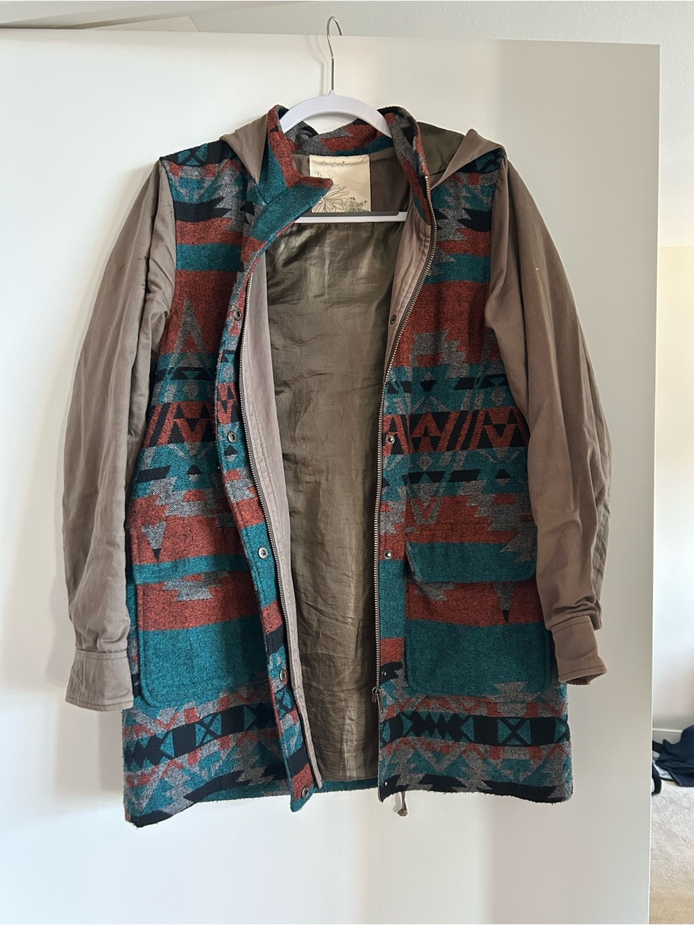 Women’s Aztec Teal & Rust Hooded Coat
